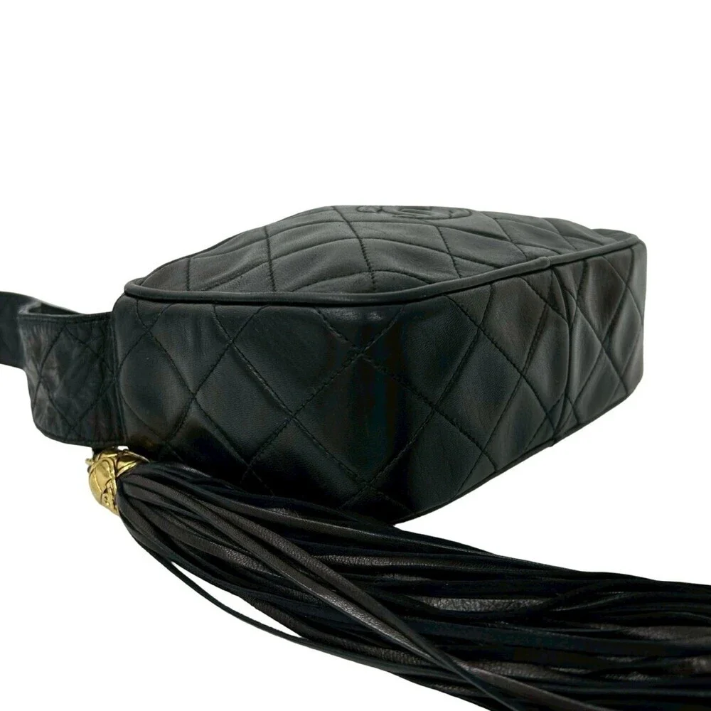 CHANEL Black Lambskin Leather Logo Shoulder Bag